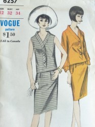 6257 1960s VOGUE 2 PIECE BANDED V-DRESS SLEEVES OR NOT PATTERN 14 34B UNCUT